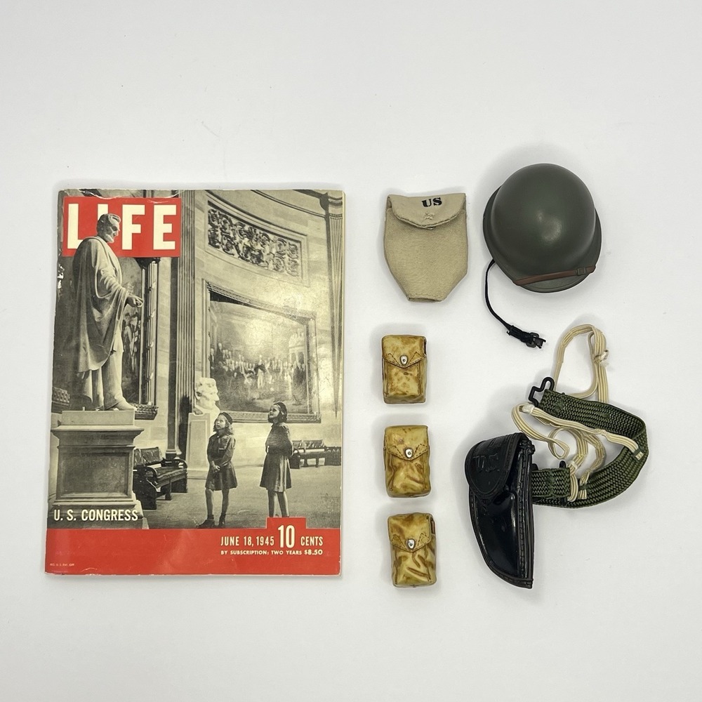 GI Joe Battle of‎ Okinawa Accessories Lot 7 Mini Life Magazine, Helmet, Holster